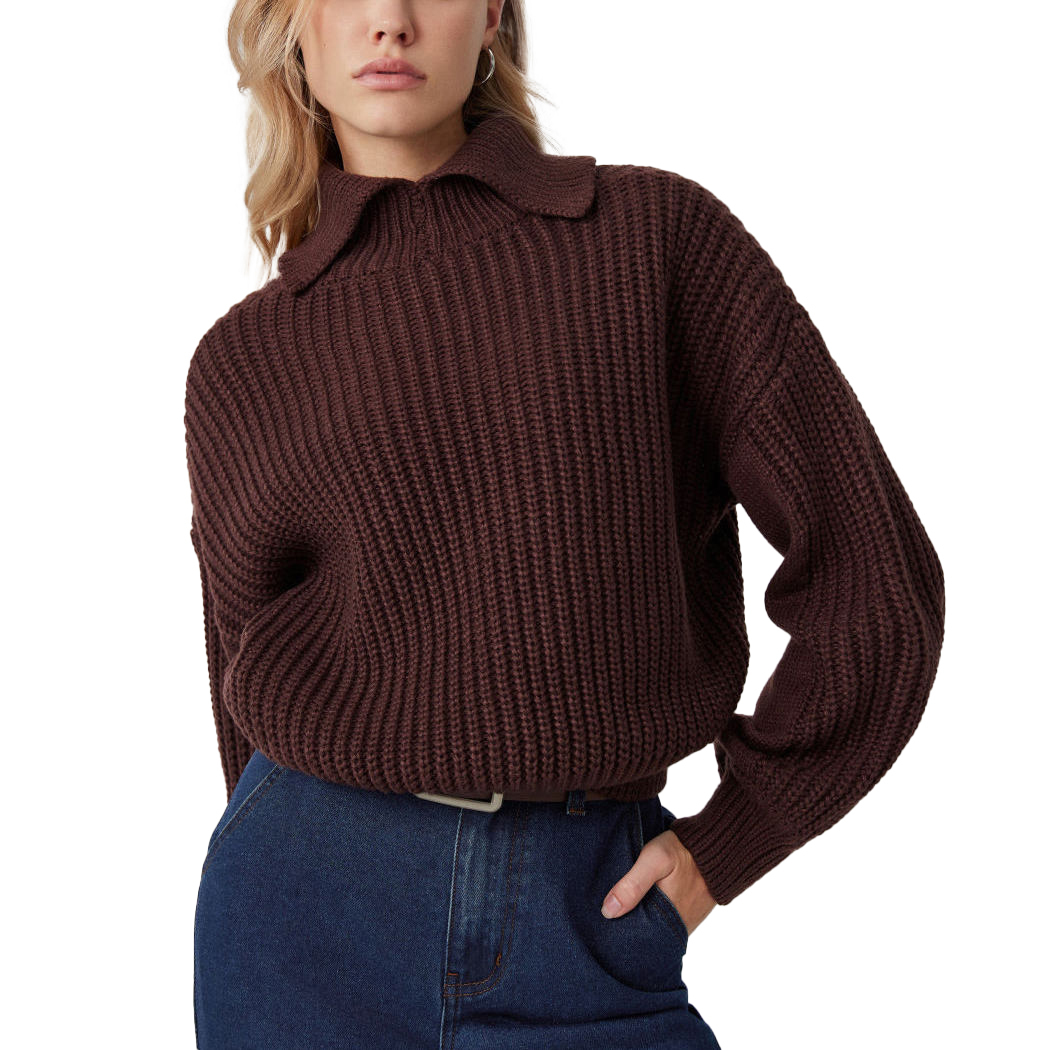 Wholesale Women’s Chunky Ribbed Knit Collared Sweater