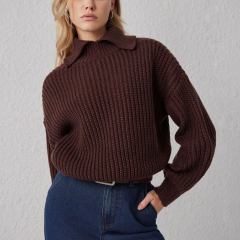 Wholesale Women’s Chunky Ribbed Knit Collared Sweater