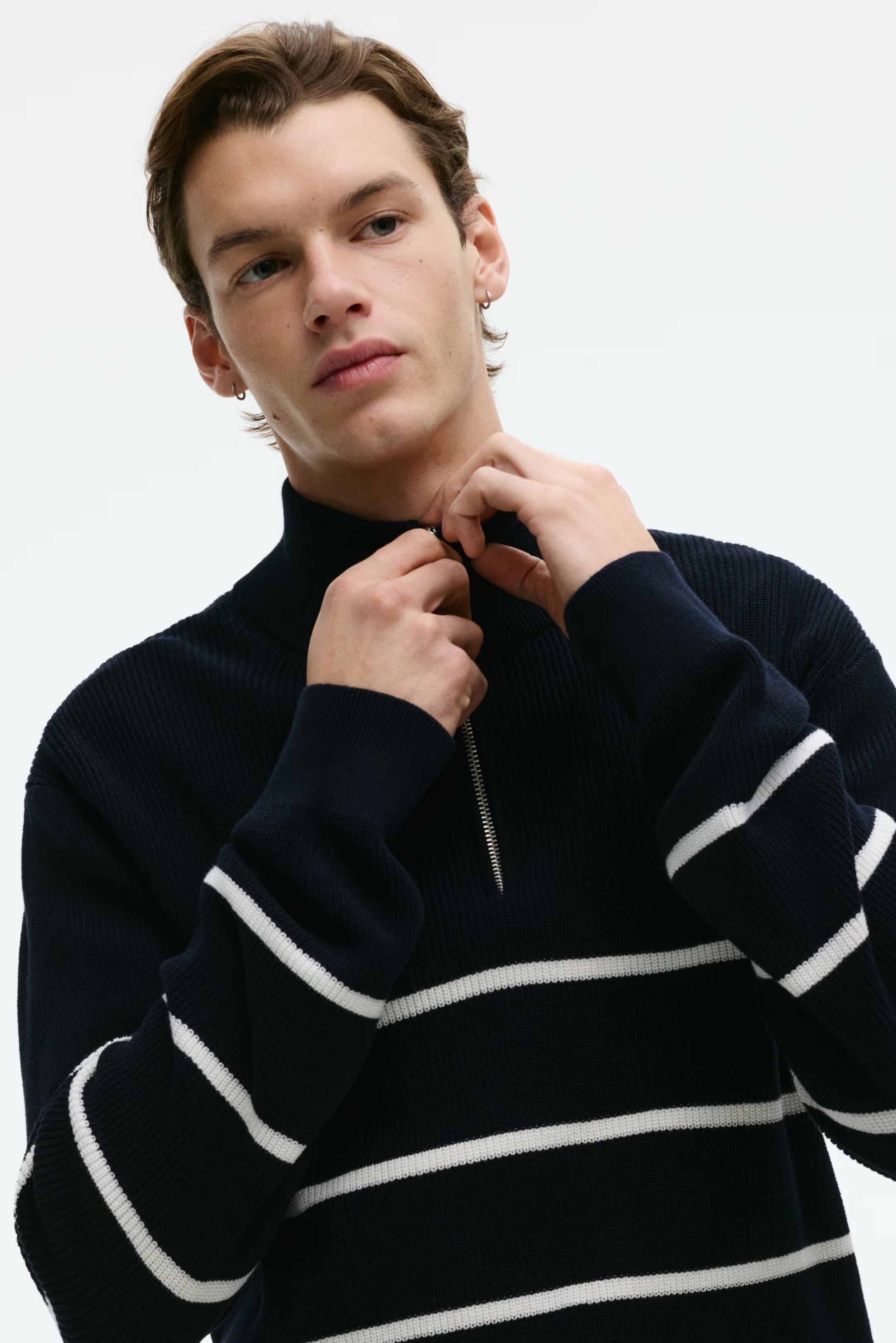 OEM ODM Factory Direct Men’s Half-Zip Striped Knit Sweater