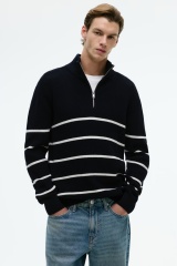 OEM ODM Factory Direct Men’s Half-Zip Striped Knit Sweater