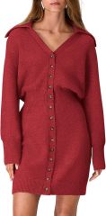 OEM ODM Wholesale Women’s Long Sleeve Button-Down Knit Sweater Dress