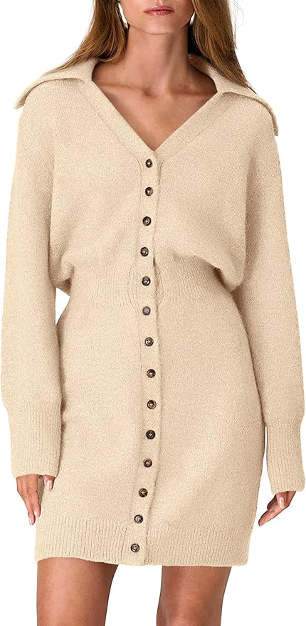 OEM ODM Wholesale Women’s Long Sleeve Button-Down Knit Sweater Dress