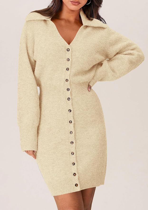 OEM ODM Wholesale Women’s Long Sleeve Button-Down Knit Sweater Dress