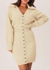 OEM ODM Wholesale Women’s Long Sleeve Button-Down Knit Sweater Dress