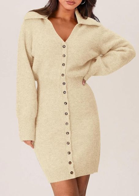 OEM ODM Wholesale Women’s Long Sleeve Button-Down Knit Sweater Dress