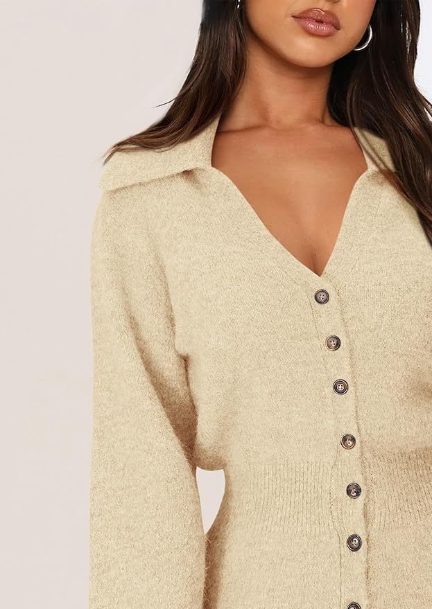 OEM ODM Wholesale Women’s Long Sleeve Button-Down Knit Sweater Dress