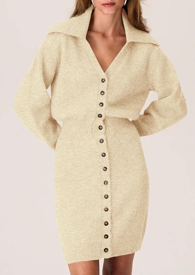 OEM ODM Wholesale Women’s Long Sleeve Button-Down Knit Sweater Dress