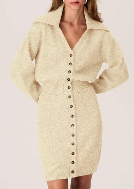 OEM ODM Wholesale Women’s Long Sleeve Button-Down Knit Sweater Dress
