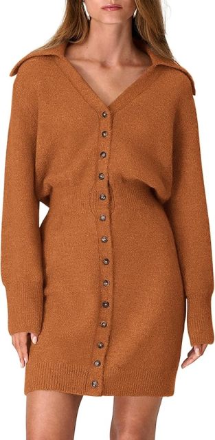 OEM ODM Wholesale Women’s Long Sleeve Button-Down Knit Sweater Dress