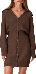 OEM ODM Wholesale Women’s Long Sleeve Button-Down Knit Sweater Dress