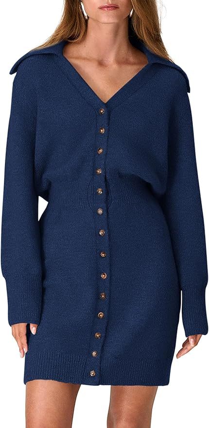 OEM ODM Wholesale Women’s Long Sleeve Button-Down Knit Sweater Dress