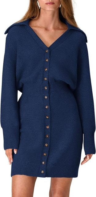 OEM ODM Wholesale Women’s Long Sleeve Button-Down Knit Sweater Dress