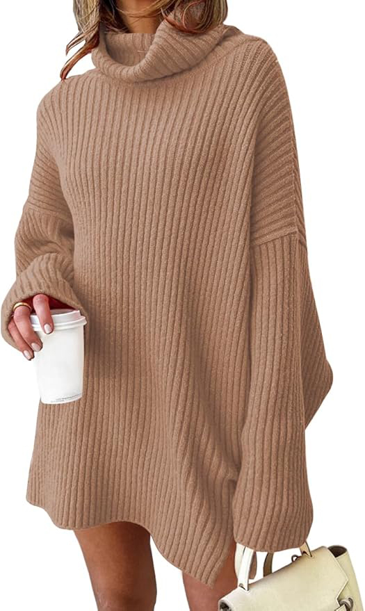 OEM ODM Made-to-order Women’s Oversized Ribbed Turtleneck Sweater Dress