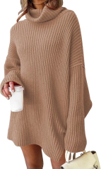 OEM ODM Made-to-order Women’s Oversized Ribbed Turtleneck Sweater Dress