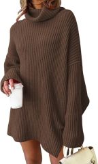 OEM ODM Made-to-order Women’s Oversized Ribbed Turtleneck Sweater Dress