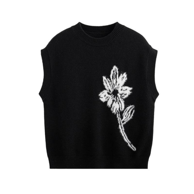 OEM ODM Customized Women’s Floral Pattern Sleeveless Knit Sweater Vest