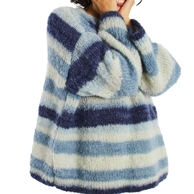 OEM ODM Women’s Blue Striped Oversized Knit Sweater – Soft Cozy Winter Pullover
