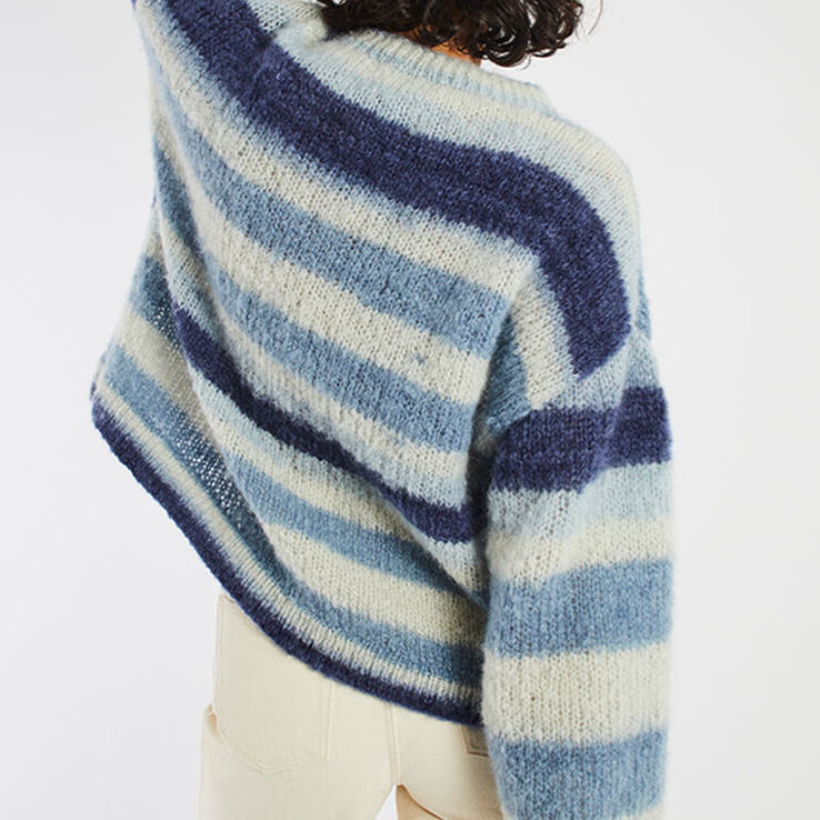 OEM ODM Women’s Blue Striped Oversized Knit Sweater – Soft Cozy Winter Pullover
