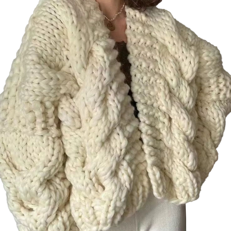 OEM ODM Women’s Chunky Hand-Knit Cable Cardigan – Oversized Winter Knit