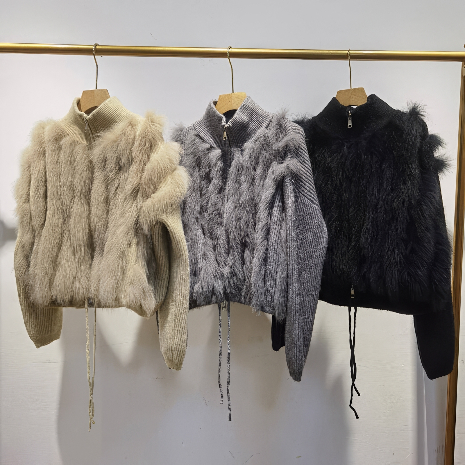 OEM ODM Women’s Luxury Faux Fur Knit Jacket – Zip-Up Short Winter Coat