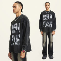 Personalized Heavy Flash Washed Graffiti Print Oversized Long Sleeve T-Shirt