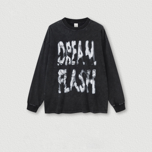 Personalized Heavy Flash Washed Graffiti Print Oversized Long Sleeve T-Shirt