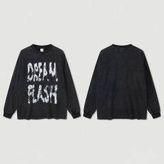 Personalized Heavy Flash Washed Graffiti Print Oversized Long Sleeve T-Shirt