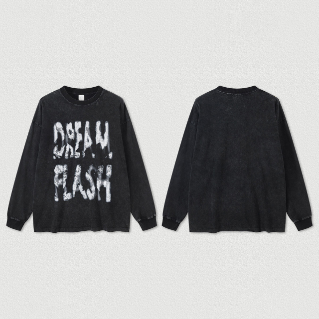 Personalized Heavy Flash Washed Graffiti Print Oversized Long Sleeve T-Shirt