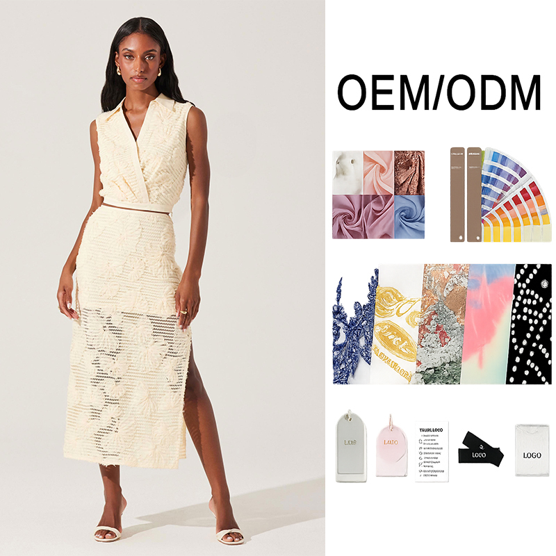Personalized Ivory Floral Lace Sleeveless Top & Midi Skirt Two-Piece Set