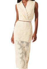 Personalized Ivory Floral Lace Sleeveless Top & Midi Skirt Two-Piece Set