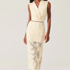 Personalized Ivory Floral Lace Sleeveless Top & Midi Skirt Two-Piece Set