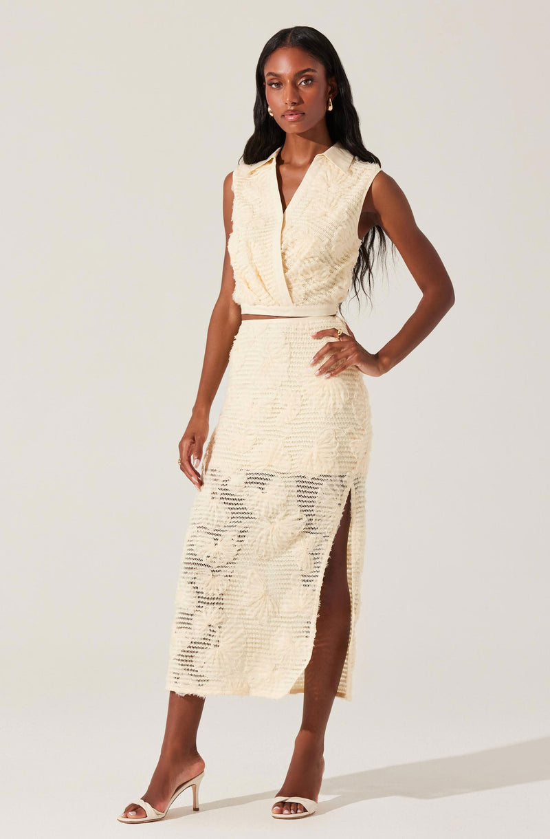 Personalized Ivory Floral Lace Sleeveless Top & Midi Skirt Two-Piece Set