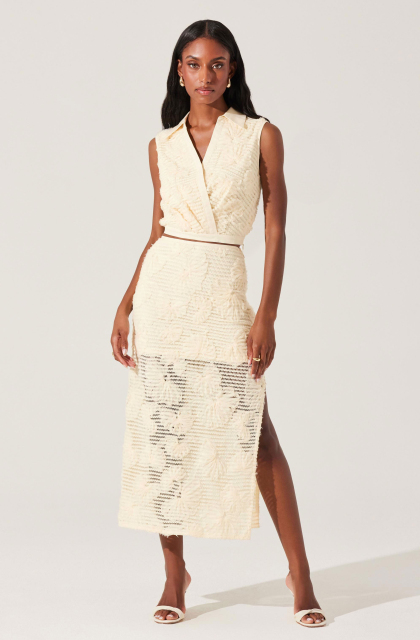 Personalized Ivory Floral Lace Sleeveless Top & Midi Skirt Two-Piece Set
