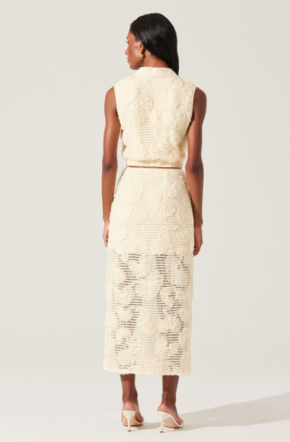Personalized Ivory Floral Lace Sleeveless Top & Midi Skirt Two-Piece Set