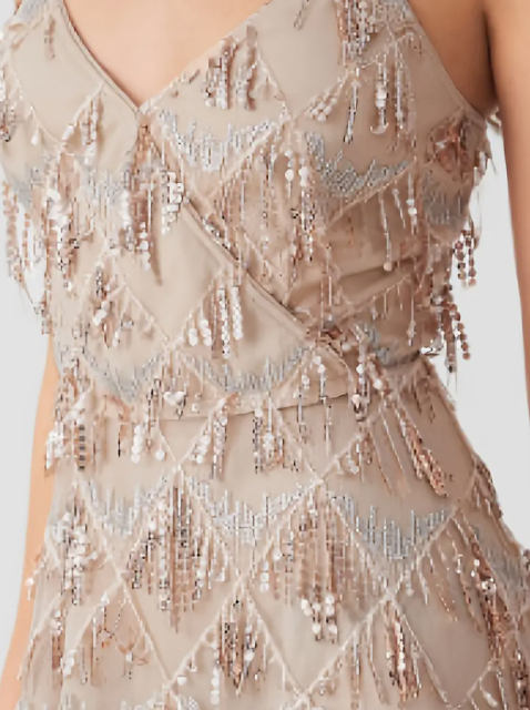 Customized Champagne Sequin Fringe Spaghetti Strap Mini Dress