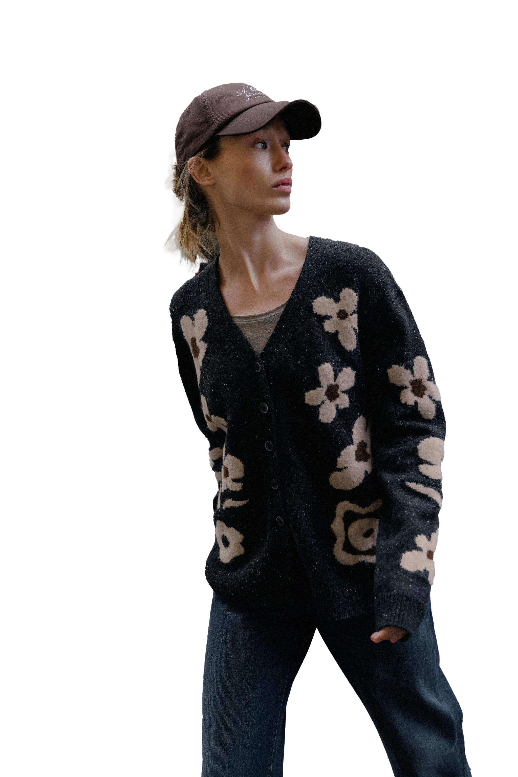 Made-to-order  Women’s Floral Jacquard Knit Cardigan – Casual Button-Up Sweater Jacket