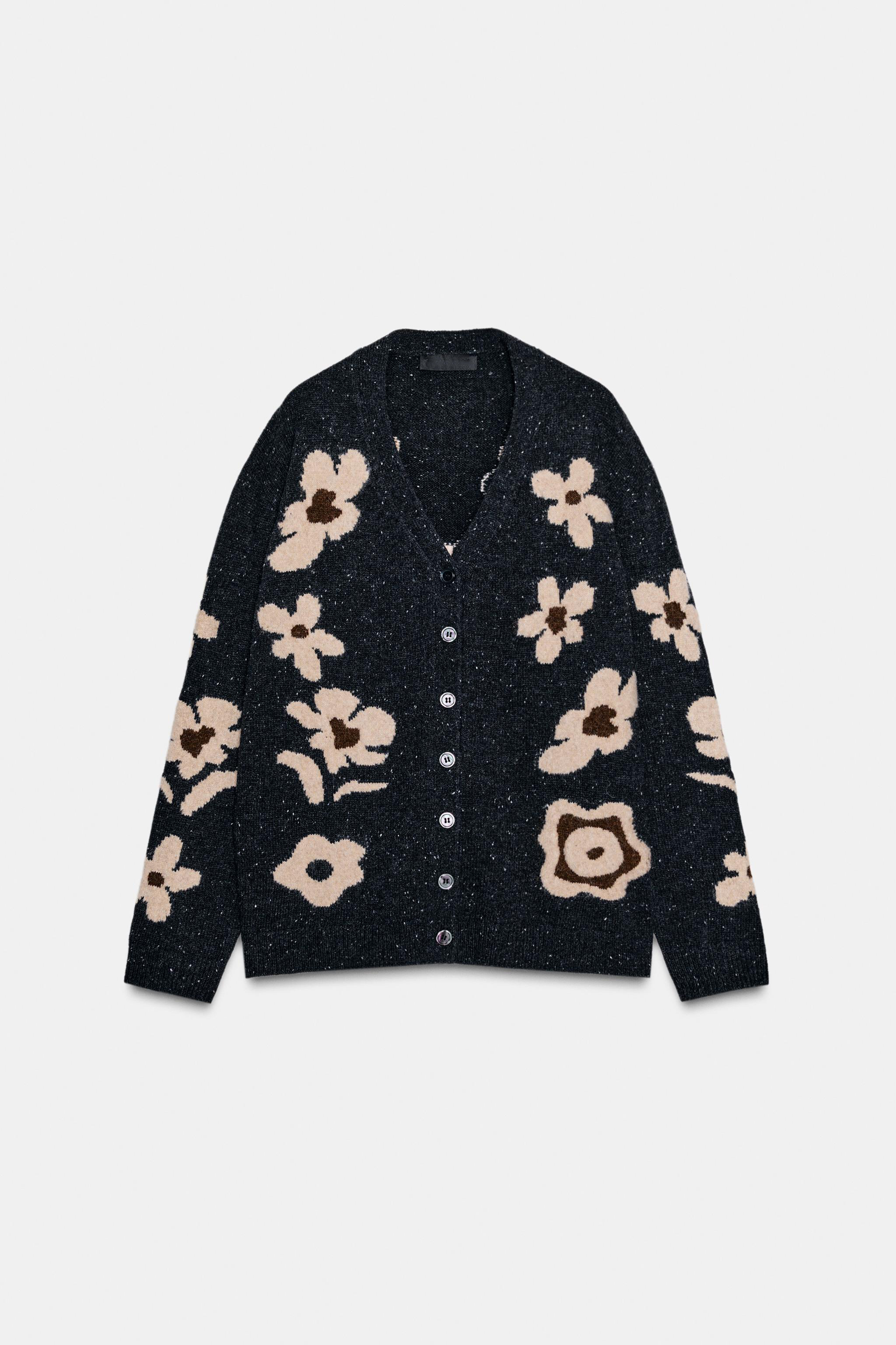 Made-to-order  Women’s Floral Jacquard Knit Cardigan – Casual Button-Up Sweater Jacket