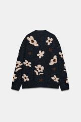 Made-to-order  Women’s Floral Jacquard Knit Cardigan – Casual Button-Up Sweater Jacket