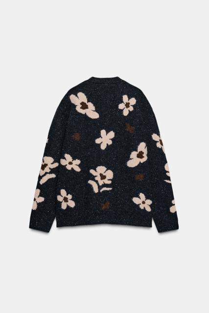 Made-to-order  Women’s Floral Jacquard Knit Cardigan – Casual Button-Up Sweater Jacket