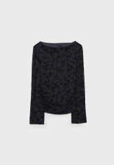 customized  Women’s Black Floral Sheer Mesh Long Sleeve Crop Top