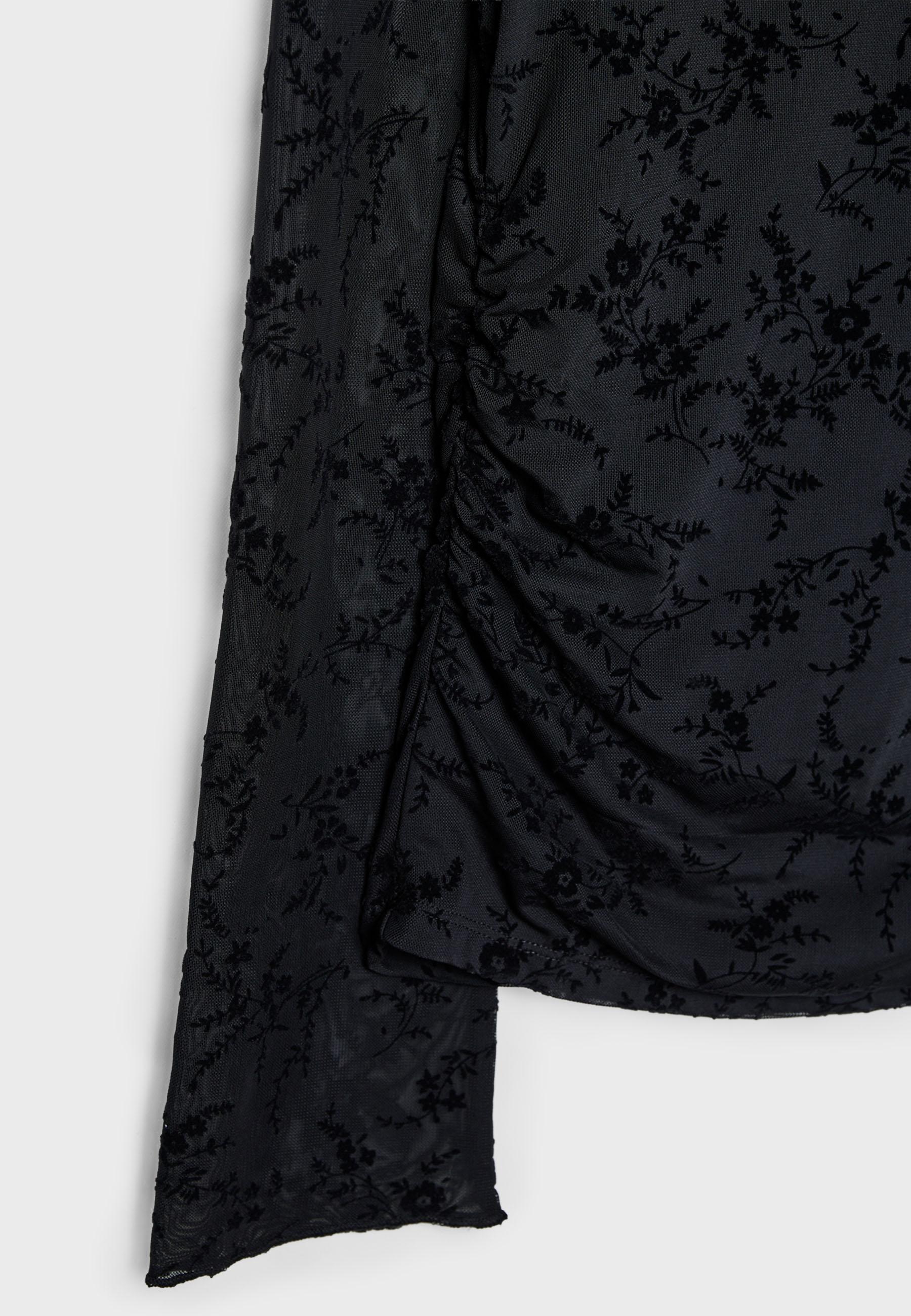 customized  Women’s Black Floral Sheer Mesh Long Sleeve Crop Top