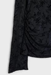customized  Women’s Black Floral Sheer Mesh Long Sleeve Crop Top