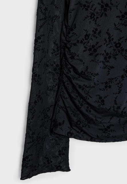 customized  Women’s Black Floral Sheer Mesh Long Sleeve Crop Top