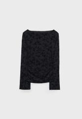 customized  Women’s Black Floral Sheer Mesh Long Sleeve Crop Top