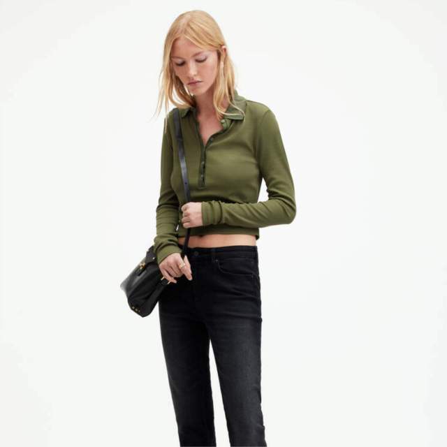 OEM ODM Women’s Long Sleeve Cropped Polo Top – Slim Fit Button Front Stretch Knit Shirt