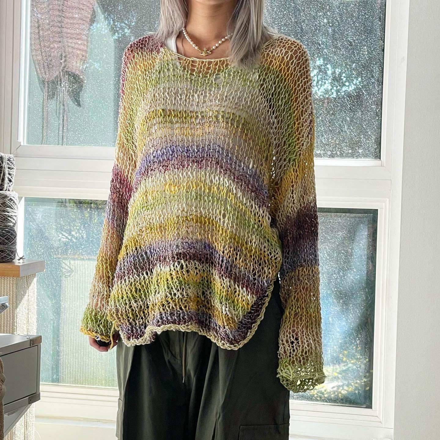 OEM ODM Women’s Oversized Open Knit Sweater – Multicolor Sheer Crochet Long Sleeve Top
