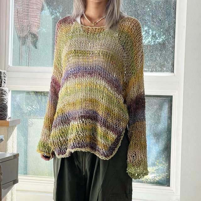 OEM ODM Women’s Oversized Open Knit Sweater – Multicolor Sheer Crochet Long Sleeve Top