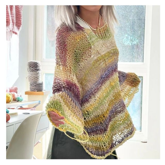 OEM ODM Women’s Oversized Open Knit Sweater – Multicolor Sheer Crochet Long Sleeve Top