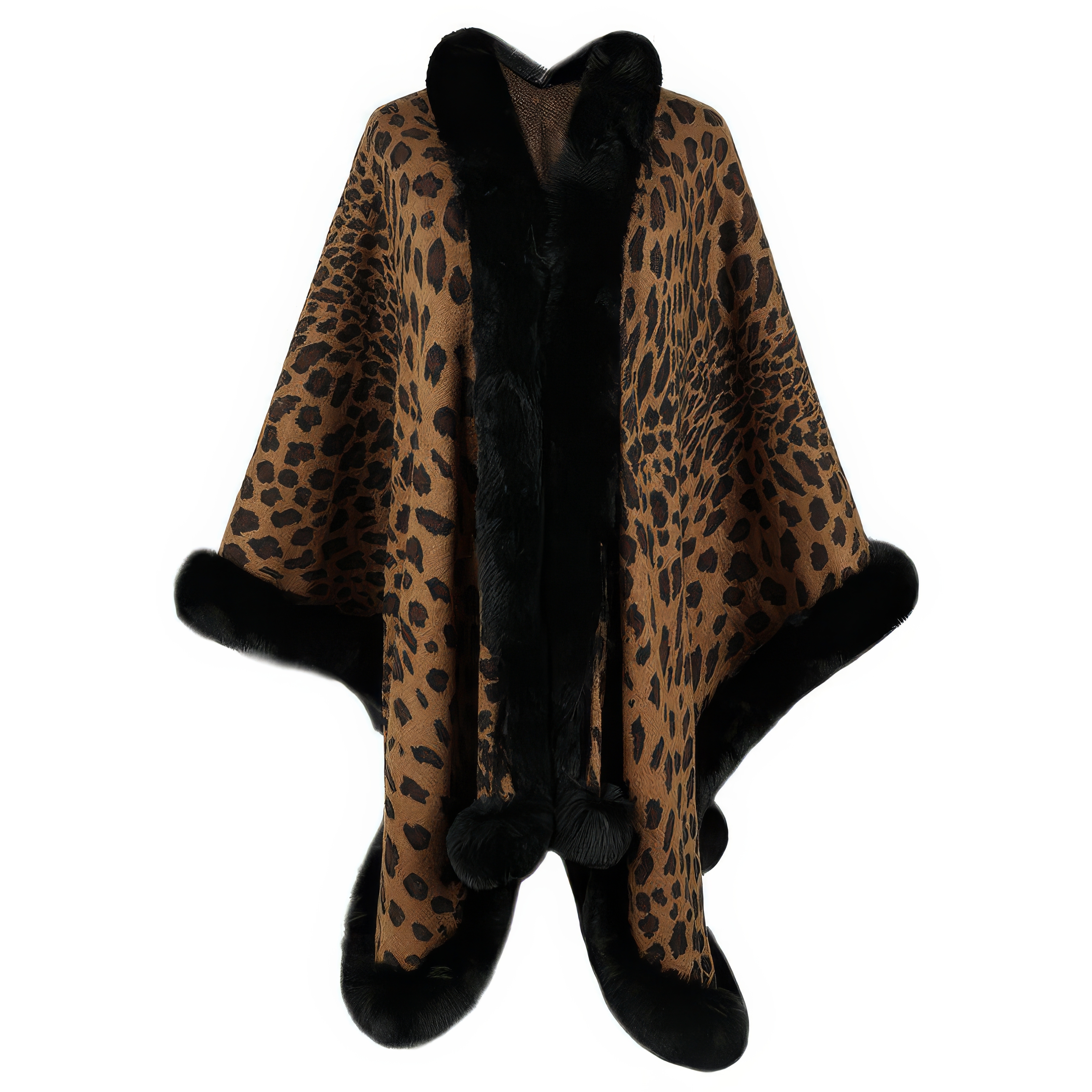 customized Women’s Luxury Leopard Print Faux Fur Trimmed Shawl Coat – Women’s Winter