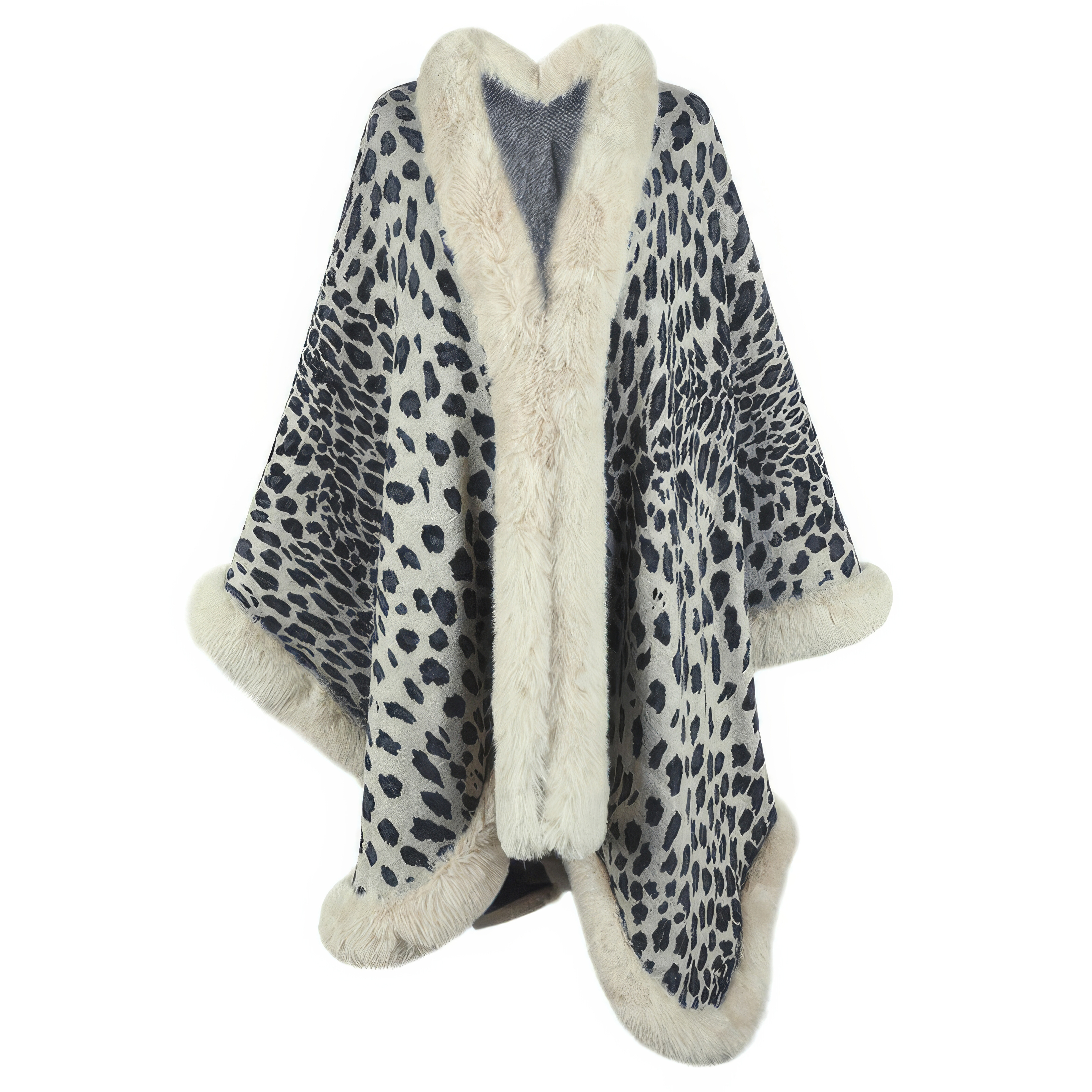 customized Women’s Luxury Leopard Print Faux Fur Trimmed Shawl Coat – Women’s Winter